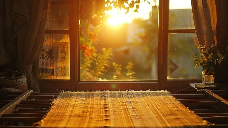 Peaceful sunrise landscape viewed from a quiet morning window